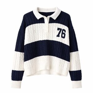 No Boundaries Navy and White Striped Polo Sweater